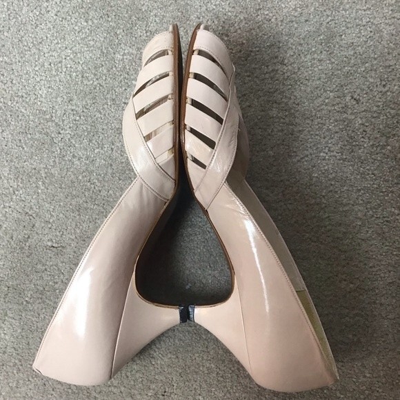 Pappagallo Leather Open Toe Heels Spain Pale Pink Size 7 Vintage - Picture 8 of 12